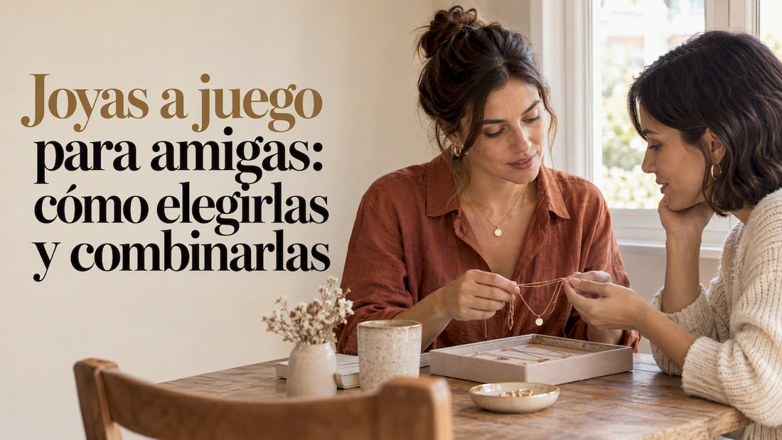 Dos amigas examinan collares delicados que hacen juego